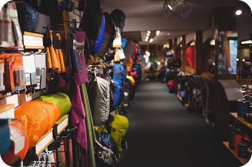 Sports store interior with colorful athletic wear
